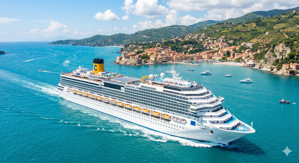 Descubre el Costa Pacifica de Costa Cruceros. Vive el barco de la música con su simulador de GP, el lujoso Samsara Spa y la mejor gastronomía